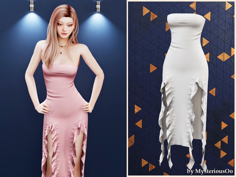 Платье для симочек "Strapless ruffle slit dress"