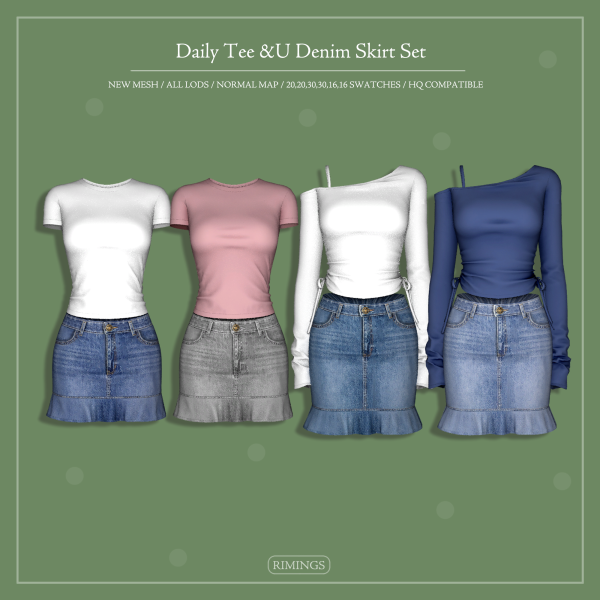 Повседневный комплект "Daily Tee & Denim Skirt Set"