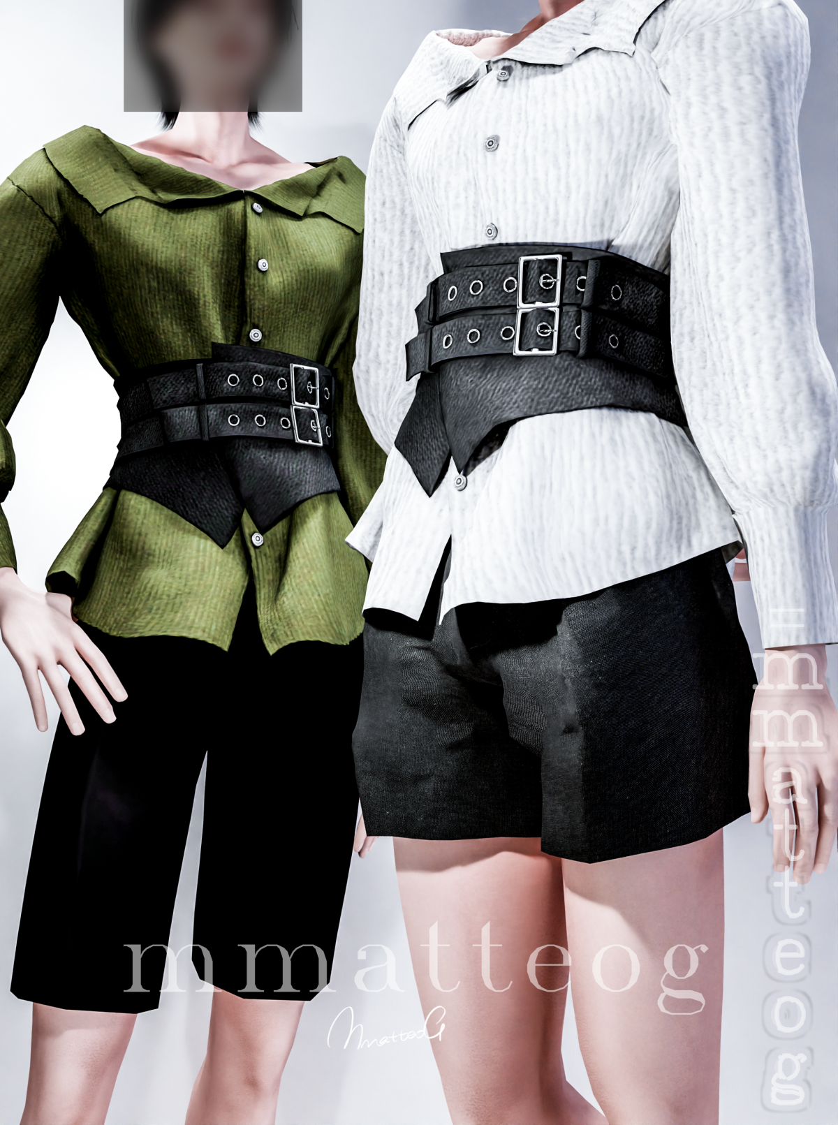 Рубашка с корсетом для симов "Wide-Collar Shirt with corset"