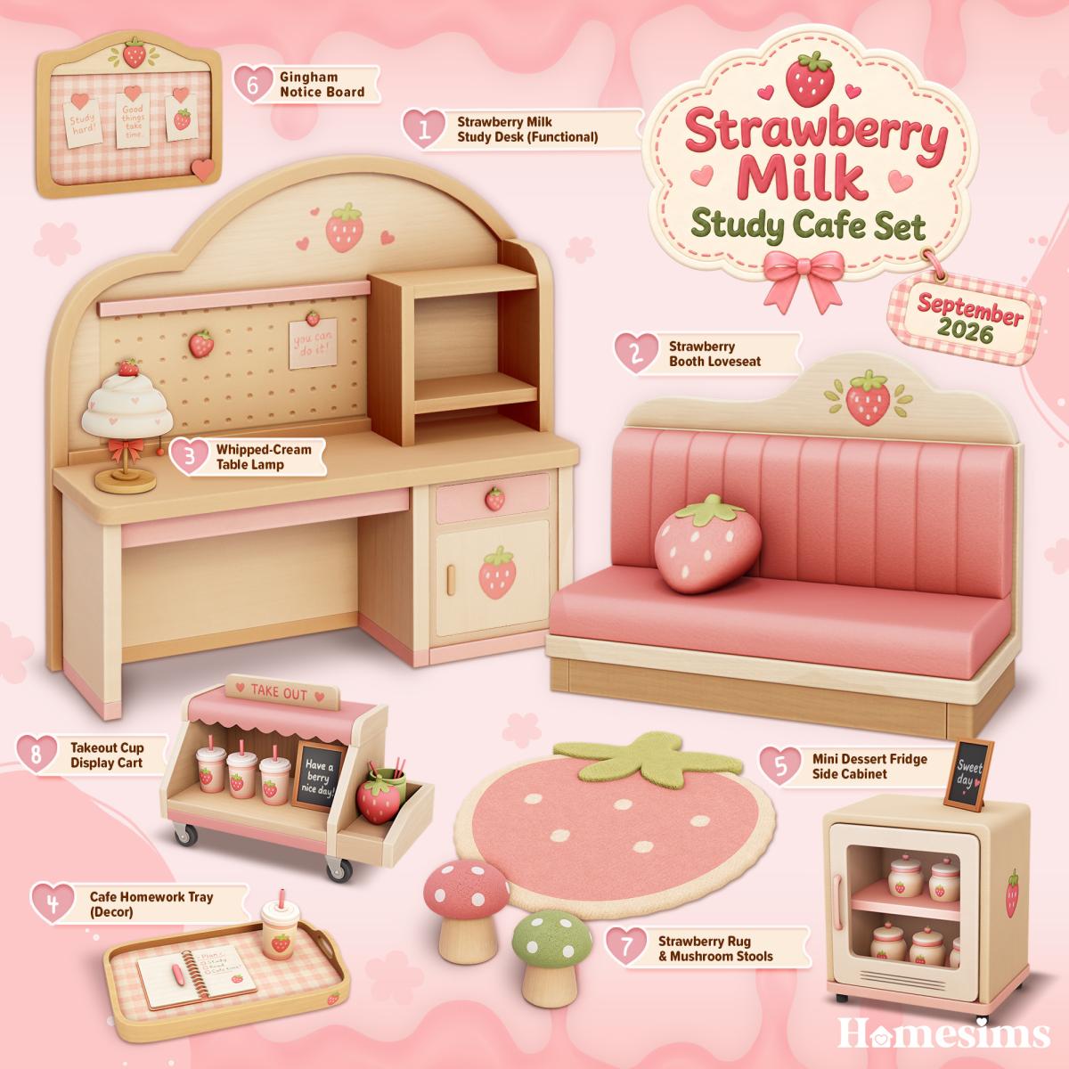 Сет для клубничного кафе "Strawberry Milk Study Cafe Set"