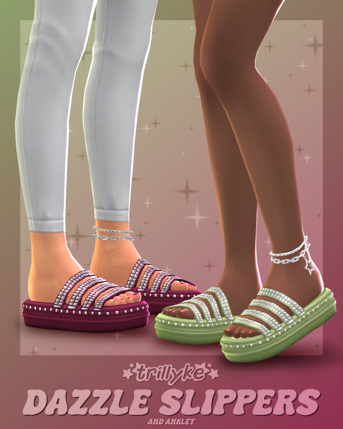 Шлепки и браслет для ноги "Dazzle Slippers & Anklet"