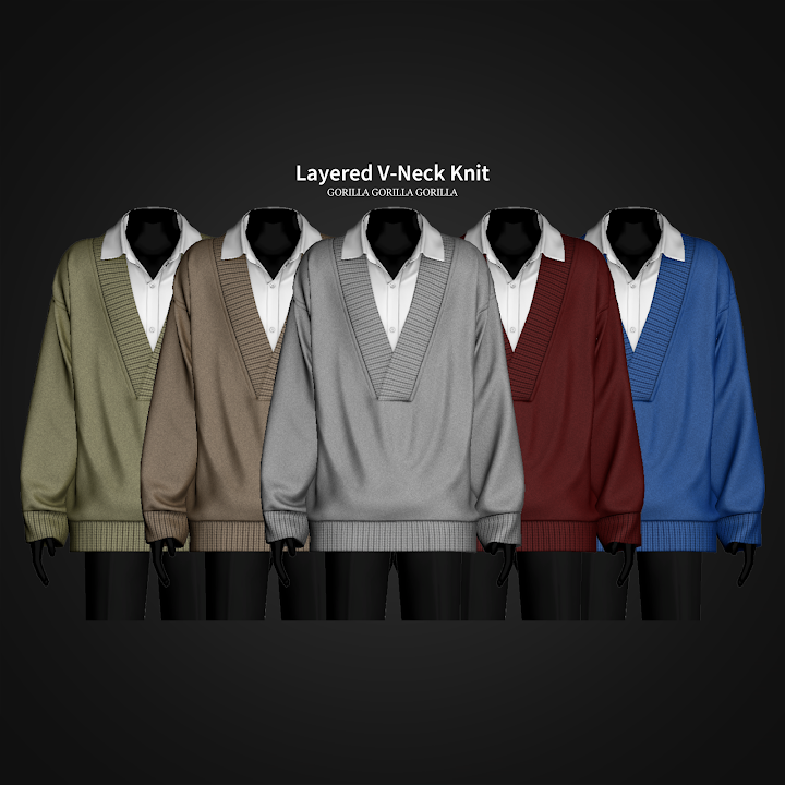 Свитер с рубашкой для симов "Layered V-Neck Knit"