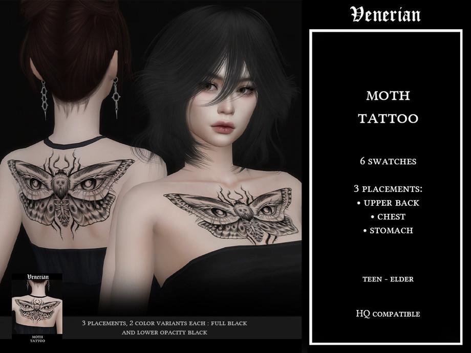 Тату для спины, груди и живота "Moth Tattoo"
