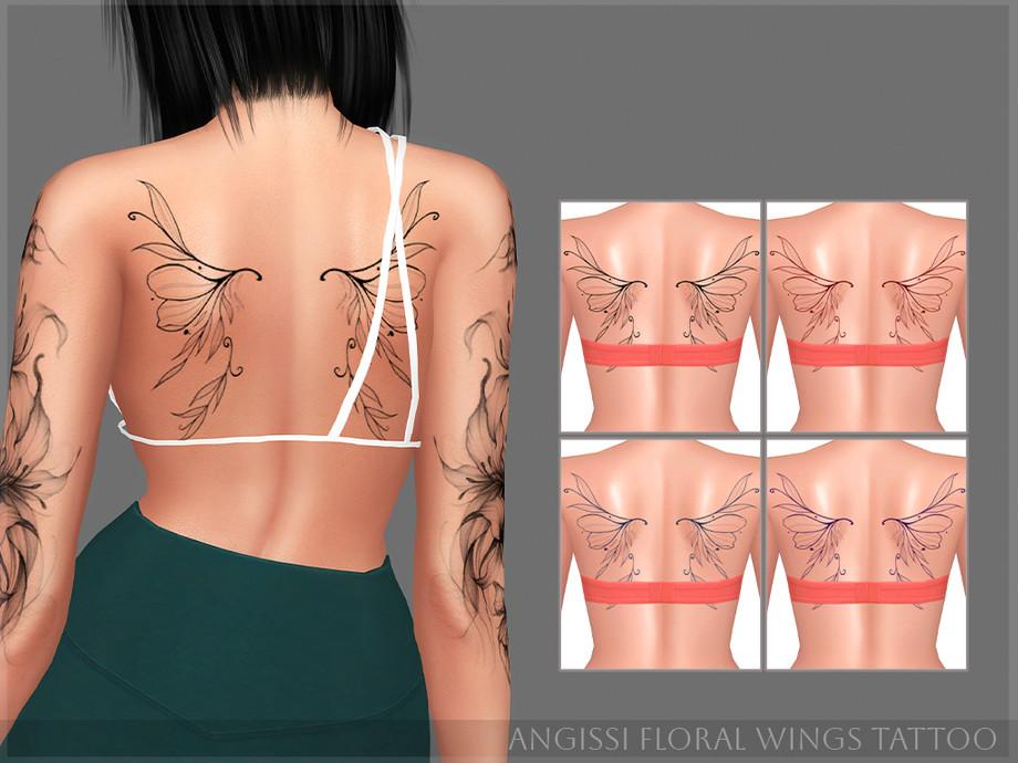 Татуировка для спины "Floral Wings Tattoo"