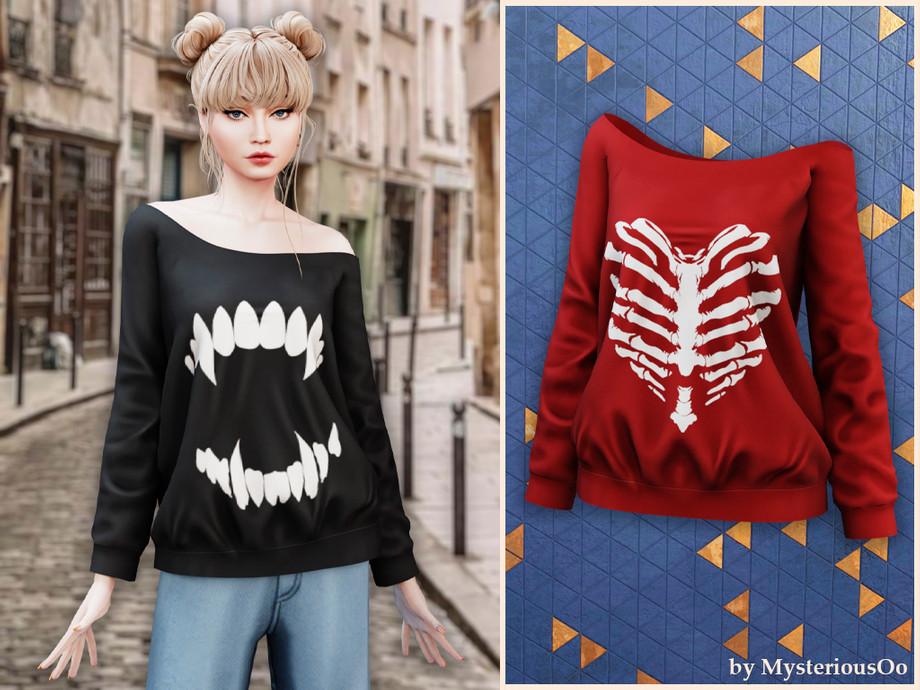 Толстовка для симочек "Skeleton print off-shoulder sweatshirt"