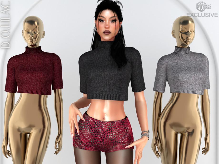 Топ и шортики для симочек "Crop Cashmere Turtleneck Top DO097 & Micro Leather Shorts DO0974"
