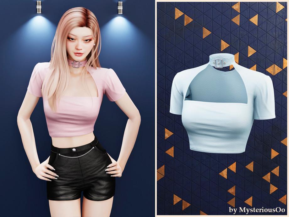 Топ и шорты для симочек "Choker crop top & Chain detail high-waist shorts"