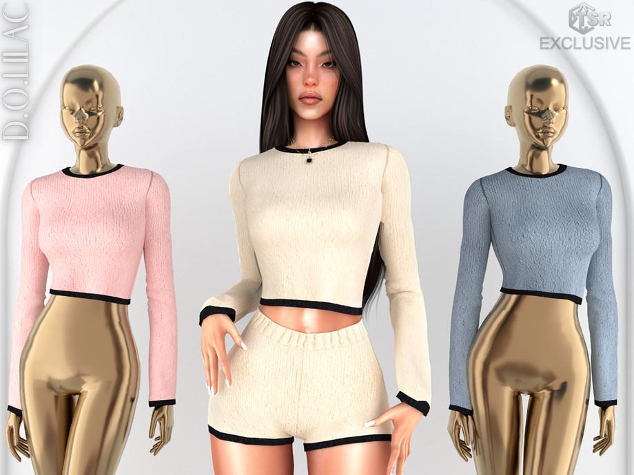Вязанный комплект "Knit Contrast Cotton Blend Sweater & Knit Cotton Blend Mini Shorts"
