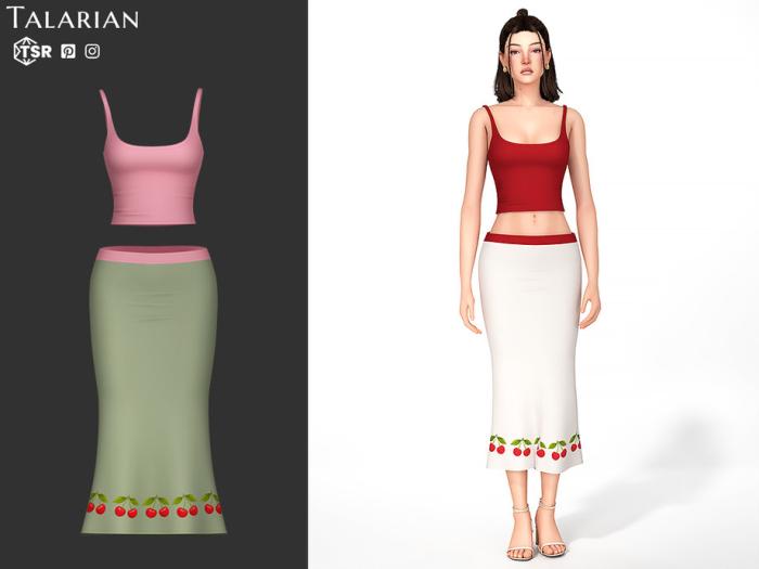 Вишневый комплект "Adley Outfit With Cropped Top And Cherry Skirt"