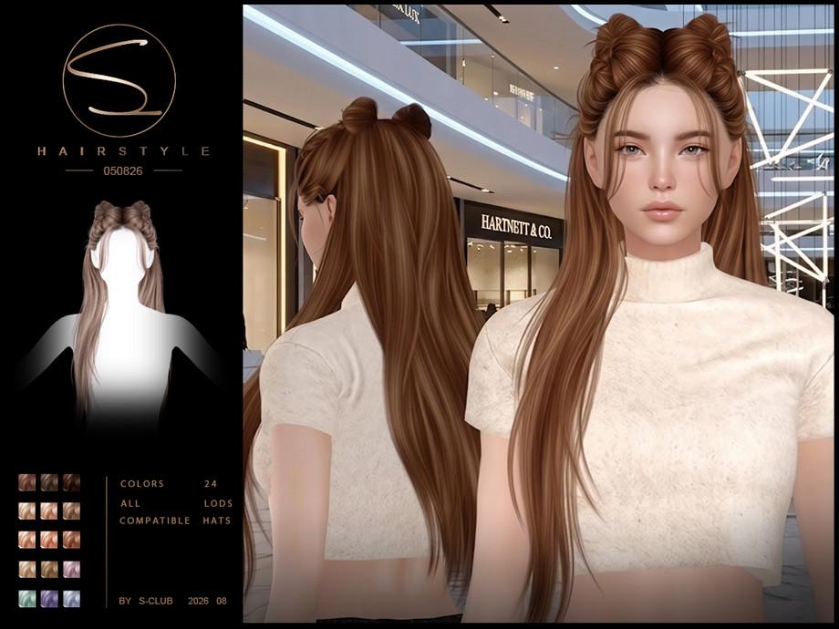 Женская прическа "Long straight-buns hairstyle"