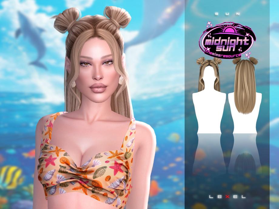 Женская прическа "Sun long female updo with buns and bangs "adult hairstyle"
