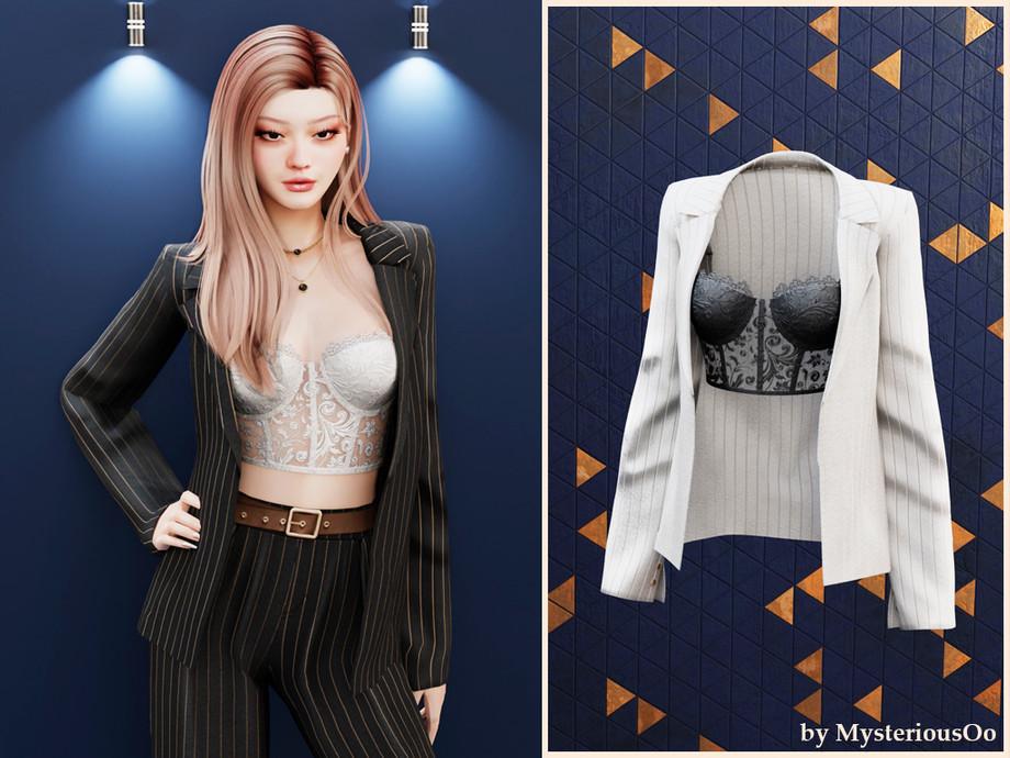 Женский костюм "Structured blazer top with lace corset & High-waist trousers"